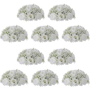 NUPTIO Babys Breath Artificial Flowers: 10 Pcs 8.6 inch Diameter White Rose Ball Fake Arrangement Bouquet for Wedding Centerpiece Event Party Tables Decorations