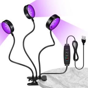 YGS-Tech LED Black Light, 15W UV Lamp with USB, Three Head Dimmable Gooseneck UV Light, Wavelength 389-405nm Black Lights for Resin, Neon Body Paint, Bedroom and Glow Party Decorations (Round)