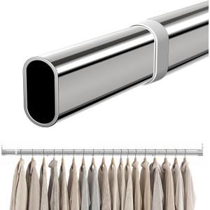 Oval Closet Rod 18-40 Inch Adjustable Closet Rods for Hanging Clothes Heavy Duty Silver Poles Bar with End Supports Rust Proof Wardrobe Rod for Laundry Room RV