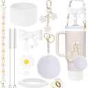 Mdscve 10Pcs for Stanley Cup Accessories, Silicone Straw Cover Reusable Water Bottle Handle Strap for Stanley Boot and Charms - Keychain Designs for Stanley 30&40oz Tumbler Accessories (White)