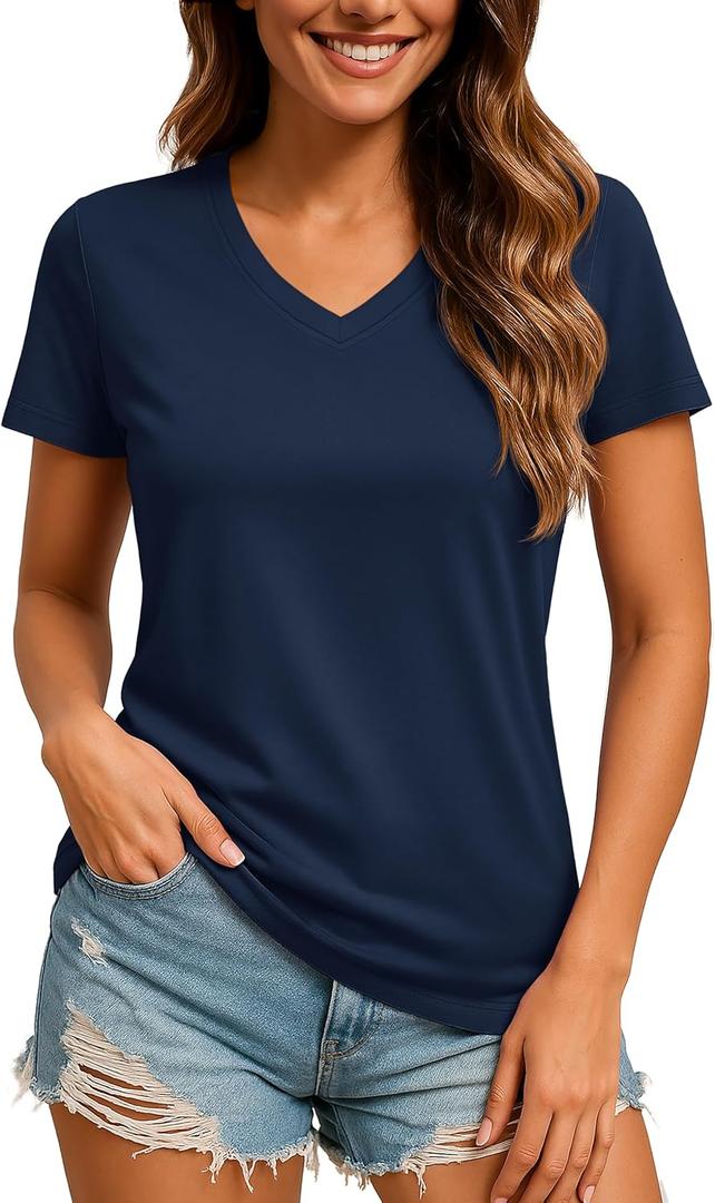TACVASEN Women's V-Neck T Shirts Short Sleeve UPF 50+ Sun Protection Performance Quick Dry Athletic Workout Tee Tops (Medium)