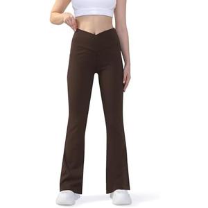 JOYCATCH Bootcut Flare Leggings with Pockets for Women, Crossover Flared Leggings Tummy Control, Stretch Casual Yoga Leggings, Brown L
