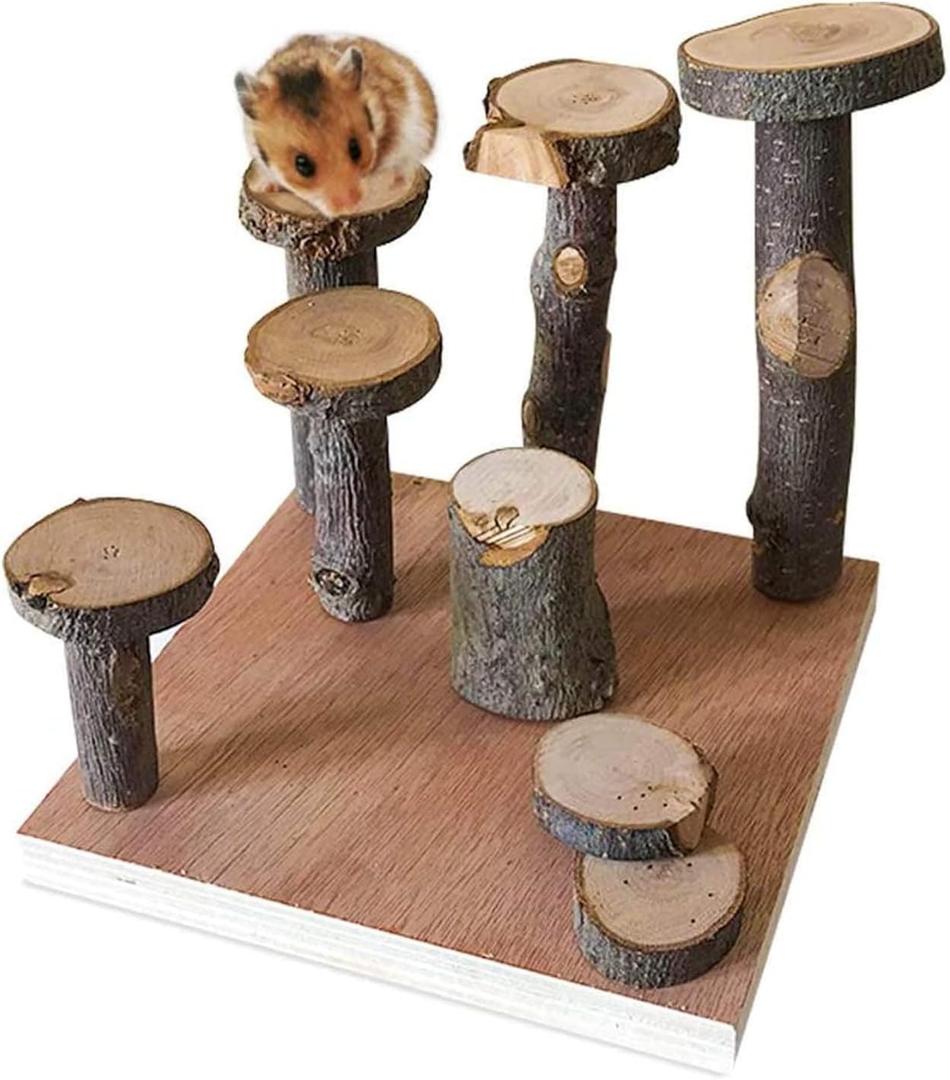 Hamster Climbing Wooden Stand Platform Hamster Cage Playground Natural Wood Bridge ramp Toys for Dwarf Hamsters Syrians Gerbil Mouse Rat (Medium)