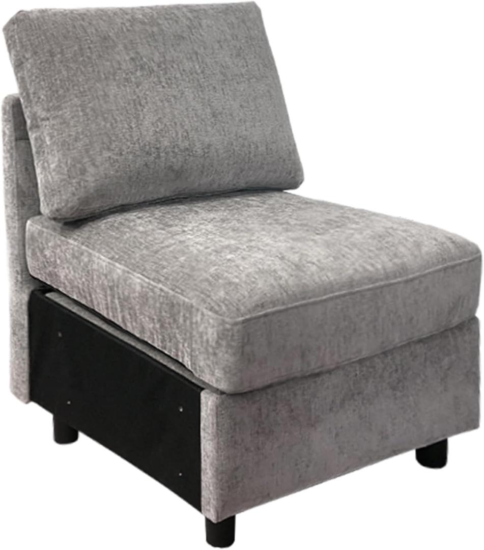 WUTUTUEE Middle Seat Module for Modular Sectional Couch Sofa, Living Room Accent Armless Sofa Chair with Storage & Pillow, Modern Side Sectional Middle Unit, Chenille Light Grey