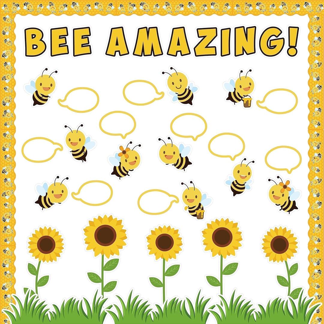 Bee Bulletin Board Cutouts - 147P Back to School Classroom Summer Decorations Bee Amazing Sunflower Theme Accents Name Tags Borders for Teachers Student Chalkboard School Wall Decor