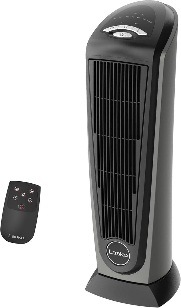 Lasko Tower Space Heater Indoor, Compact Electric Heaters for Indoor Use, Small Space Heater with Remote, Ideal Lasko Space Heaters for Indoor Use, 22.5 Inches, Grey/Black, 1500W, 751320