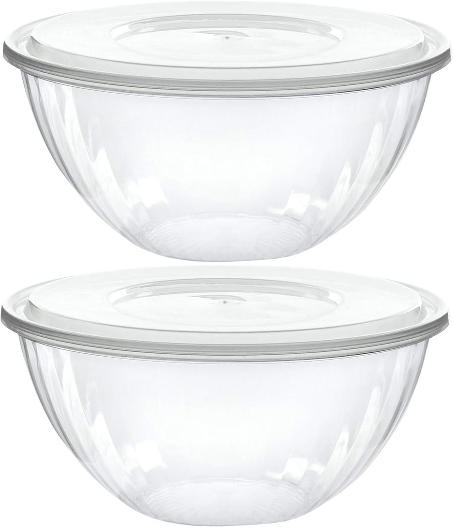 PLASTICPRO Disposable 48 Ounce Round Crystal Clear Plastic Serving Bowls With Lids, Party Snack or Salad Bowl, Chip Bowls, Snack Bowls, Candy Dish, Salad Container Pack of 2