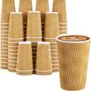 90 Pack 16 oz Disposable Coffee Cups No Lids, Champagne Insulated Ripple Wall Paper Coffee Cups 16oz, Kraft Corrugated Beverage Paper Cups for Hot Chocolate, Home, Travel, Office, Tea