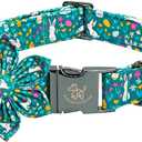 Elegant little tail Easter Dog Collar, Bunny Print Dog Collar with Flower Girl Boy Pet Collar Flower Spring Collar Holiday Dog Collar Adjustable Dog Collar for X-Small Puppy