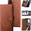 DuckSky Compatible with Samsung Galaxy S25 Genuine Leather Wallet caseRFID Blocking4 Credit Card HolderReal Leather Flip Folio Book Phone case Cover Women Men for Samsung S25 case Light Brown