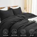 PHF Ultra Soft Waffle Weave Comforter Set Queen Size, 3 Pieces Lightweight Breathable Comfy Bedding Set, Comfy Textured 1 Comforter with 2 Pillow Shams, Black
