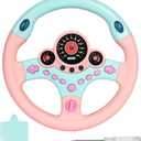 Toy Steering Wheel for Kids with Light and Music, Simulated Driving Toys Gift for Toddlers 3+ (Pink)