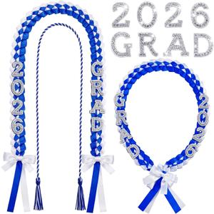 Tigeen 2026 Graduation Lei with Honor Cord 67'' Rhinestone Double Braided Ribbon Necklace for High School College