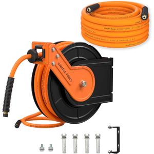 Giraffe Tools Air Hose, 3/8 inch x 25 ft Air Compressor Hose, 1/4 in. MNPT Fittings, Hybrid 300 PSI, Kink Resistant, Lightweight Leadin Air Hose, AllWeather Flexibility, Orange
