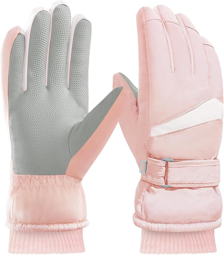 Women Ski Gloves, Windproof Thermal Touchscreen Gloves Waterproof Winter Warm Snow Glove for Skiing Cycling Outdoor Sports (Light Pink)