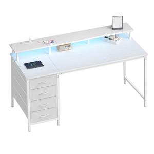 DUMOS 47-Inch Gaming Computer Desk with Drawers for Home Office, White