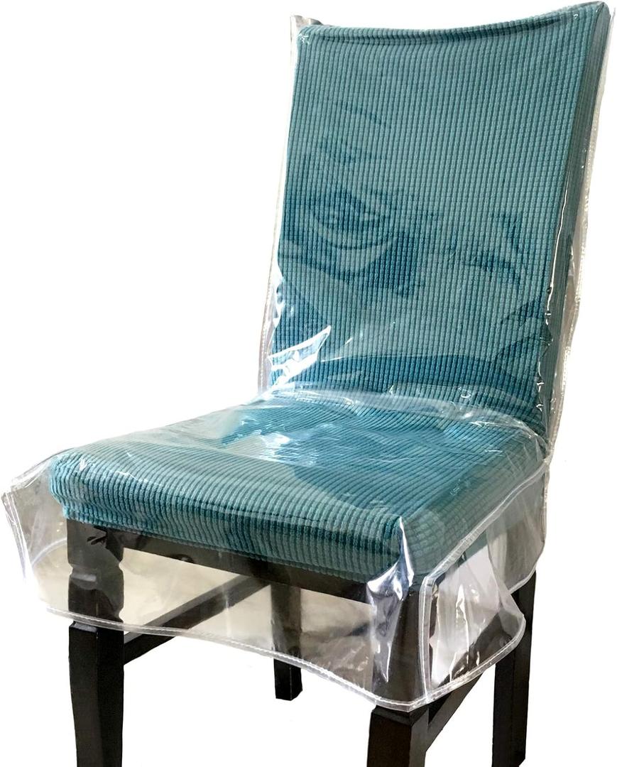 Swanna Plastic Dining Chair Covers with Backrests,Clear PVC Seat Chair Protector Waterproof Cover,Fit W/21 x D/18 Inch (2 Pack)