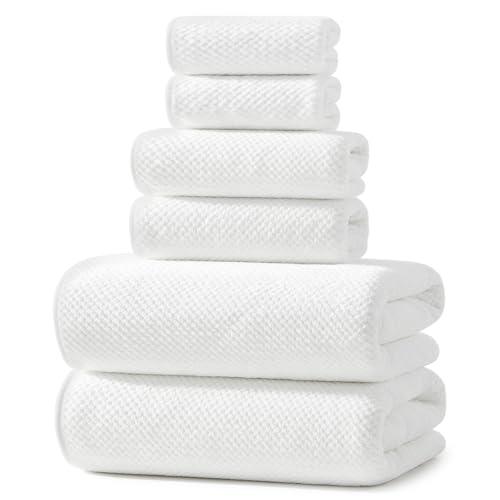 REDKISS Ultra Soft 6 Piece Towel Set, Premium White Towels for Bathroom, Highly Absorbent, Quick Dry, Lightweight Bath Towels Set Collection, Includes 2 Bath Sheets, 2 Hand Towels, 2 Washcloths