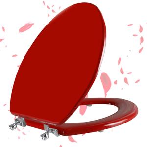 Red Elongated Toilet Seat Natural Wood Toilet Seat with Zinc Alloy Hinges, Easy to Install also Easy to Clean, Scratch Resistant Toilet Seat by Angol Shiold (Elongated, Red)