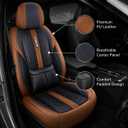 PU Leather Car Seat Covers, Universal Front 2 or Full 5 Seat Set, Waterproof Seat Protectors Easy Installation for Cars Trucks SUVs (Brown, Front Pair)