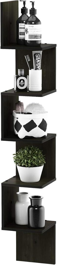 Furinno Rossi Wall Mount Floating Corner Shelf, 5-Tier Square , Espresso (5-Tier Corner Shelf - 7.8" x 7.8" x 48.8" - Single)