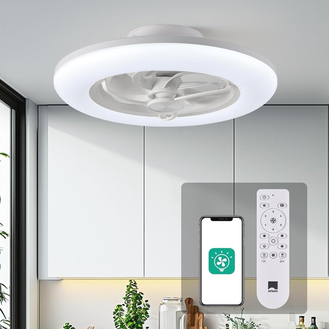 Orison Ceiling Fans with Lights- Low Profile Ceiling Fan with Light 22.4 LED Dimmable Ceiling Fans with Remote Control,Smart 3 Light Color and 6 speeds 7 Blades