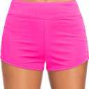 Tempt Me Women's Swim Shorts High Waisted Swimsuit Shorts Adjustable Ruched Side Boyshorts Tummy Control Bathing Suit Bottom (Large, Pink)