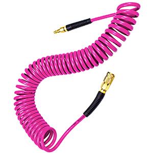Yereen Heavy Duty Polyurethane Recoil Air Hose 1/4 in x 50 ft, Lightweight, Flexible Compressor Hose with Universal Quick Coupler, I/M Plug and Bend Restrictors, Pink
