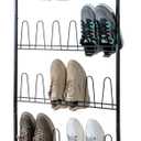 MyGift 70 Inch Black Metal Wall Mounted Shoe Rack for efficient vertical storage, shoe storage for Closet with 36 Hooks, Holds up to 18 Pair for Entryway