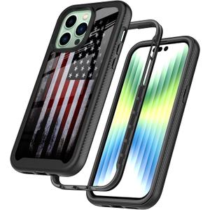 Retro Vintage Black USA American Flag Design Compatible with iPhone 15 Pro Max Case for Boy Man Luxury Shockproof Rugged Cover Dual Layer Soft TPU + Hard PC Bumper Full-Body Protective Case