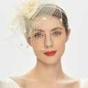 Cizoe Fascinator Hats for Women Tea Party Headband Kentucky Derby Wedding Flower Mesh Veil Fascinator (White)
