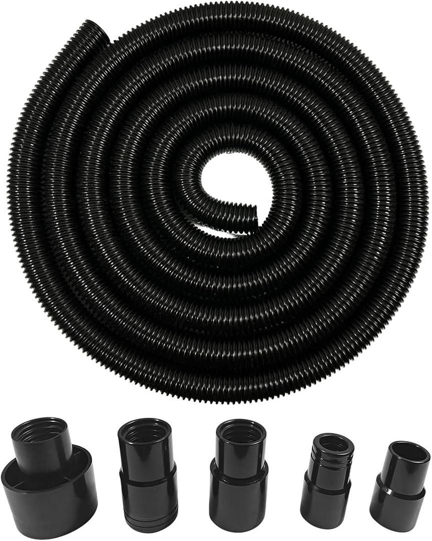 Shop Vacuum Dust Collection Hose Kit, 12 Ft Dust Collection Hose Kit with 5 Vac hose Fittings/Attachments for Multiple Types/Brands of Woodworking Power Tools Home and Wet/Dry Shop Vacuums