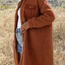 EVALESS Fuzzy Fleece Jackets for Women Fashion Long Sleeve Lapel Button Down Long Teddy Coat Faux Fur Warm Winter Outwear (Brown, M)