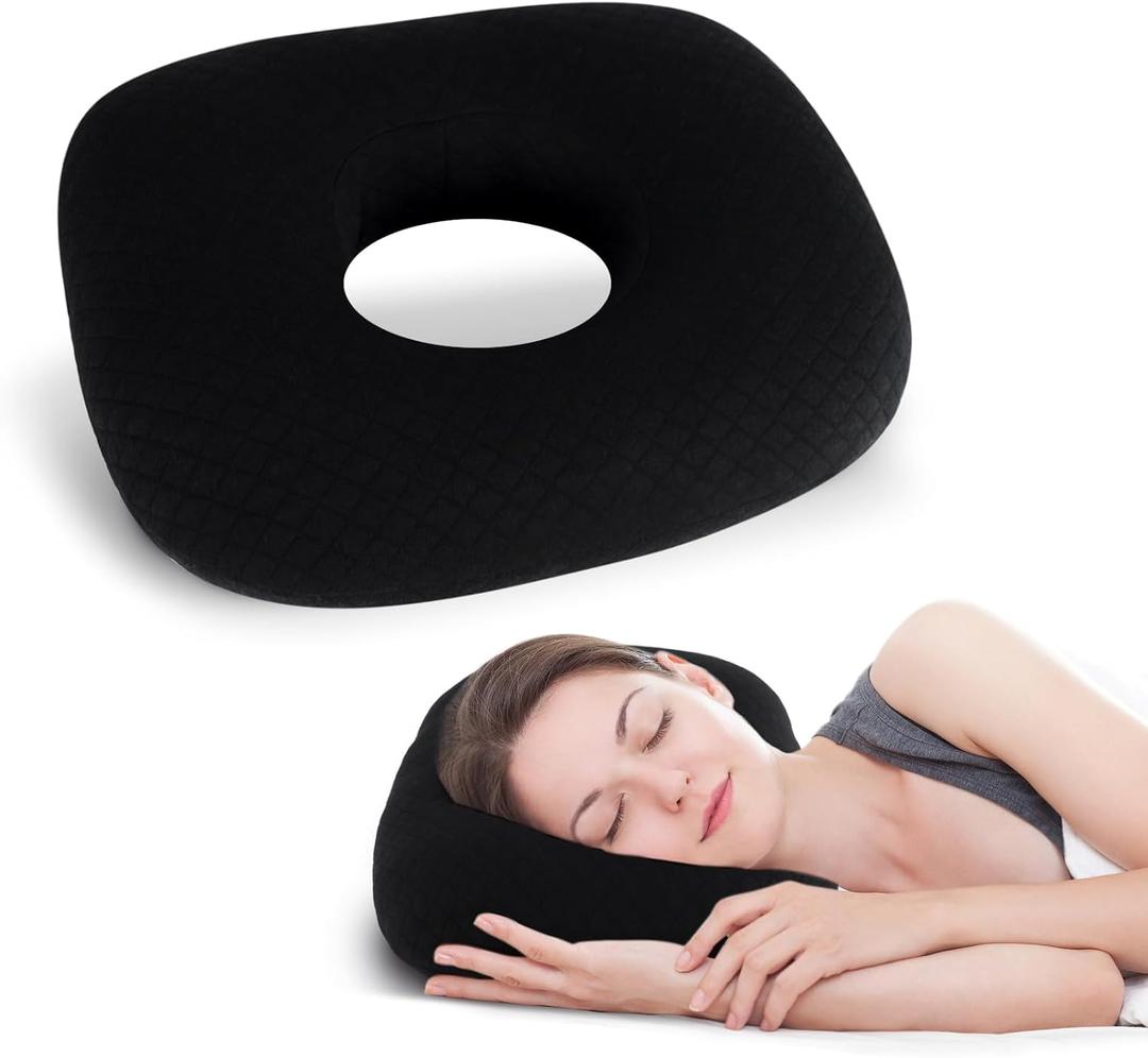 Ear Piercing Pillow for Side Sleepers, Ear Pillows with Holes for Pain, Earring Inflammation Pressure Sores, Cotton Earring Pillow for CNH Side Sleepers with Zipper (Black)
