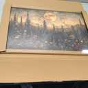 Vintage Moon Forest Wall Art, 3D Textured Nature Landscape Wall Decor Paintings, Hand Drawn Sandstone Woodland Wildflower Picture Prints Artwork for Bedroom Living Room 16x24 inch Wood Framed (Dark)