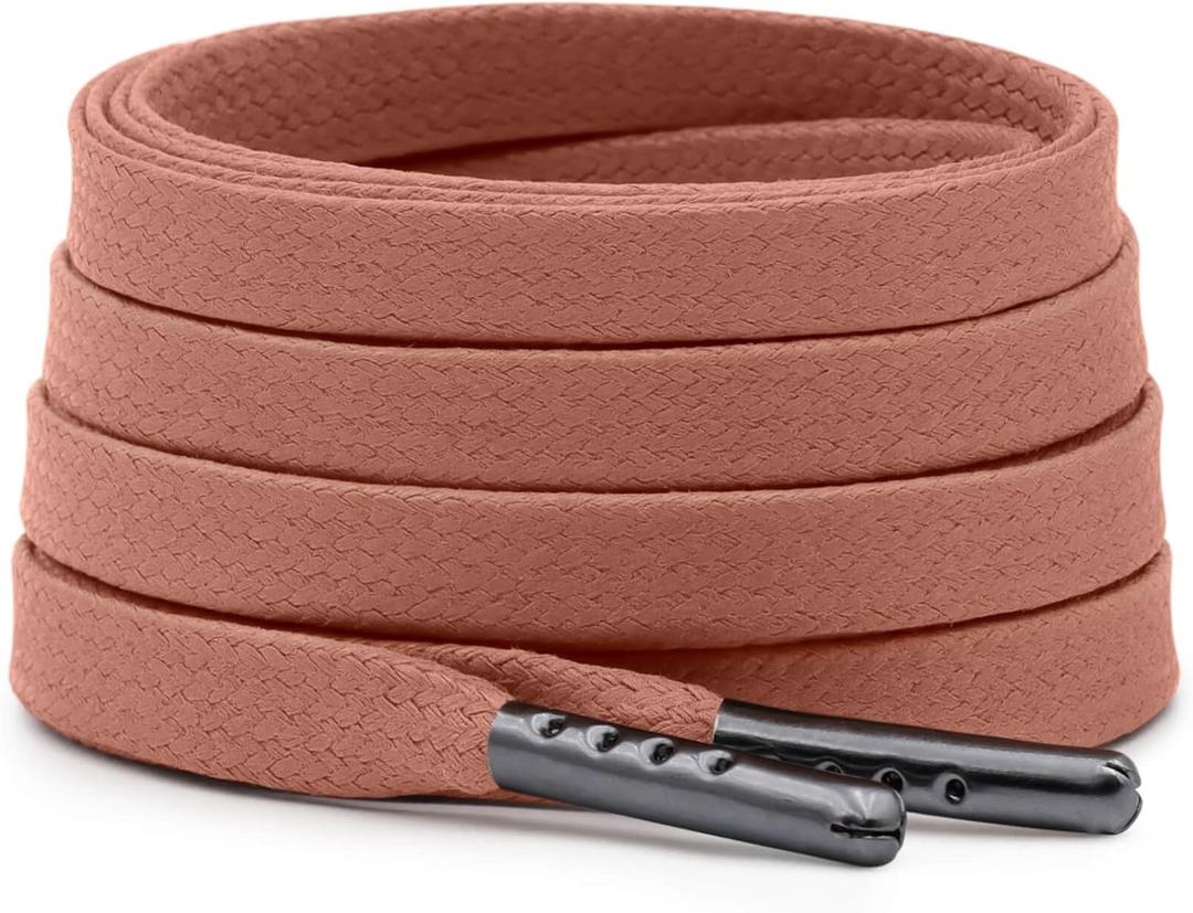 DELELE Flat Waxed Cotton Shoelaces: Wax Shoe Laces for Sneakers Boot 2 Pair (31 inch (80CM), 12 Tan With Deep Gray Metal Tips)