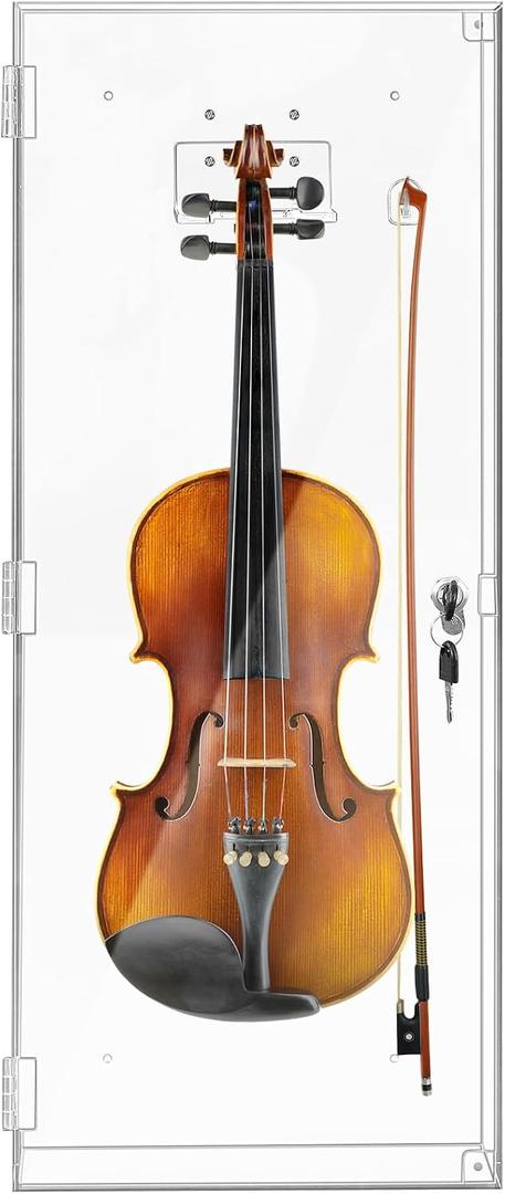 Silipull Acrylic Violin Display Case with Lock Key Magnetic Door Ukulele Fiddle Display Case Shadow Box with Hanger 29.5" x 12" x 4.75" Violin Cases for Musician Collection