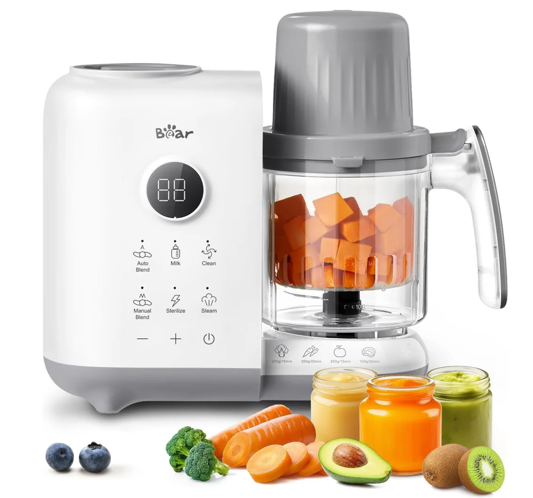 Bear Baby Food Maker with 18.5oz DualLayer Steam Baskets, OneStep Baby Food Processor Steamer Puree Blender Grinder Mills, Auto Cooking Grinding&Sterilizing for Healthy Homemade Baby Food, BPAFree