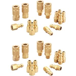 Coupler and Plug Kit (28 Piece), Automotive Type C, 1/4 Inch NPT, Solid Brass Quick Connect Air Fittings Set