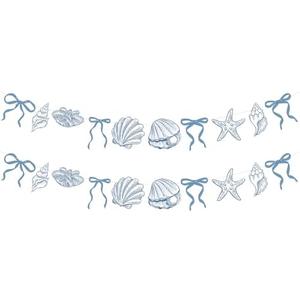 Oudain 2 Pack Blue Bow Starfish and Seashell Garland 6.56 ft Ocean Coastal Nautical Beach Party Under The Sea Paper Bow Hanging Banner for Summer Birthday Wedding Bachelorette Mermaid Baby Shower
