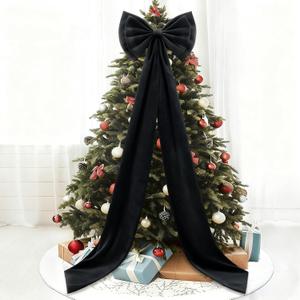 Big Black Bow, Giant Bow Decor Christmas Tree Topper Decoration- 75 x 18 Inch Giant Black Ribbon Tie Bows Decor for Birthday Party Wedding Bridal Shower Halloween Backdrop Wall Decoration