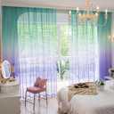 Windows Gradient Color Sheer Curtains 84 Inches Length 2 Panels Sheer Curtain Panel Basic Rod Pocket for Bedroom Living Room Children Room Kitchen Yard (Gradient Turquoise to Purple)