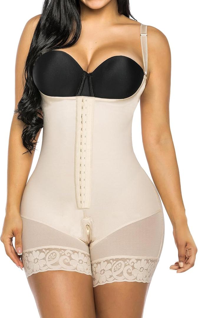 YIANNA Fajas Colombianas Shapewear for Women Tummy Control Post Surgery Compression Garment with Zipper Crotch, YA7260-Beige-S