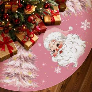 Christmas Tree Skirt Pink Tree Skirts Santa Claus Xmas Tree Skirt Tree Mat 48 Inch Winter Christmas Pink Decorations for Home