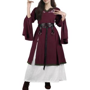 HiiFeuer 4 Pcs Renaissance Costume Women Embroidery Dress, Medieval Belt Skirt Hike Witch Dress Cosplay for Ren Faire