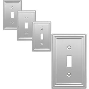 OKAWYC Single Toggle Light Switch Cover Luca Metal Wall Plate, 4-Pack Brushed Nickel 1 Gang, Light Switch Cover Decorative Wallplate, Durable