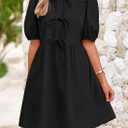 PRETTYGARDEN Womens 2025 Summer Casual Short Sleeve Dresses A Line Bow Tie Front Babydoll Loose Cute Mini Dress with Pockets (Black,Medium)