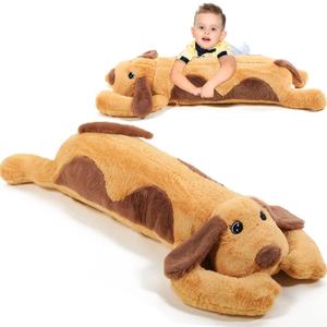 Queekay Dog Body Pillow Stuffed Animals Plush Long Body Pillow for Dogs Large Sleeping Hugging Puppy Cushion Gift for Birthday Party(43.3 Inch,Brown)
