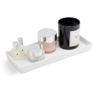 White Bathroom Tray - 12x5'' Resin Tray for Bathroom Countertop, Kitchen Vanity Tray & Dish Soap Tray for Kitchen Counter - Ideal Also as Jewelry, Perfume & Napkin White Vanity Tray