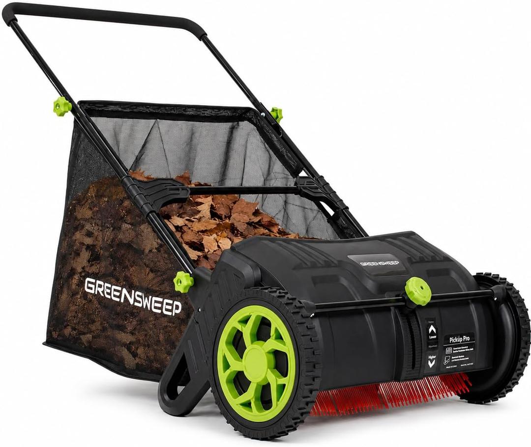 GreenSweep Pickup Pro V26 Black Edition with AntiLock Drive – Manual Push Lawn Sweeper for Leaves, Grass Clippings & Garden Debris – Large Capacity Collection Hopper